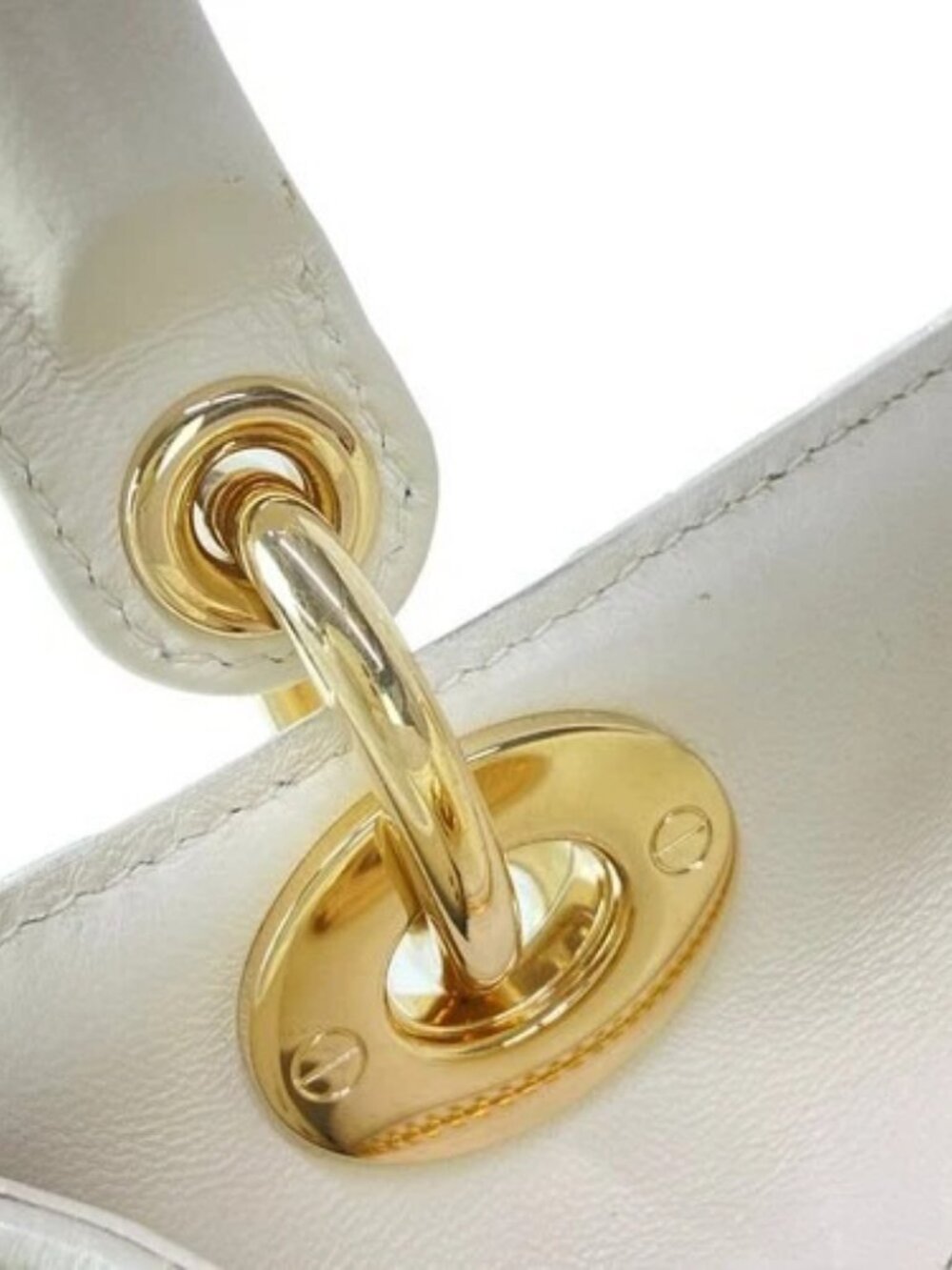 DIOR/ChristianDior Lady Dior Medium Bag White Lambskin Handbag - Picture 12 of 16
